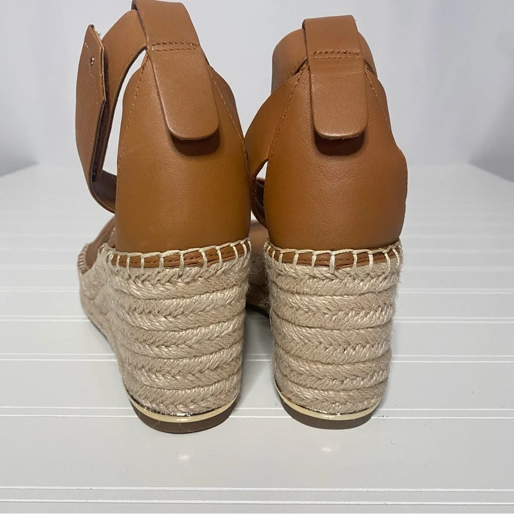 Franco Sarto Callia Wedge Sandals Tan Leather Espadrille • 8M